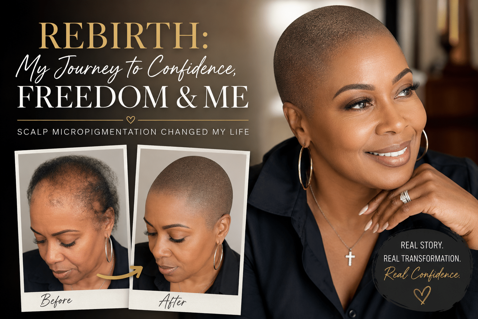rebirth-black-woman-hair-loss-smp-transformation-scalp-designs-boston.jpg Dorchester woman with scalp micropigmentation showing a natural hairline restoration after advanced hair loss treatment at Scalp Designs near Boston.